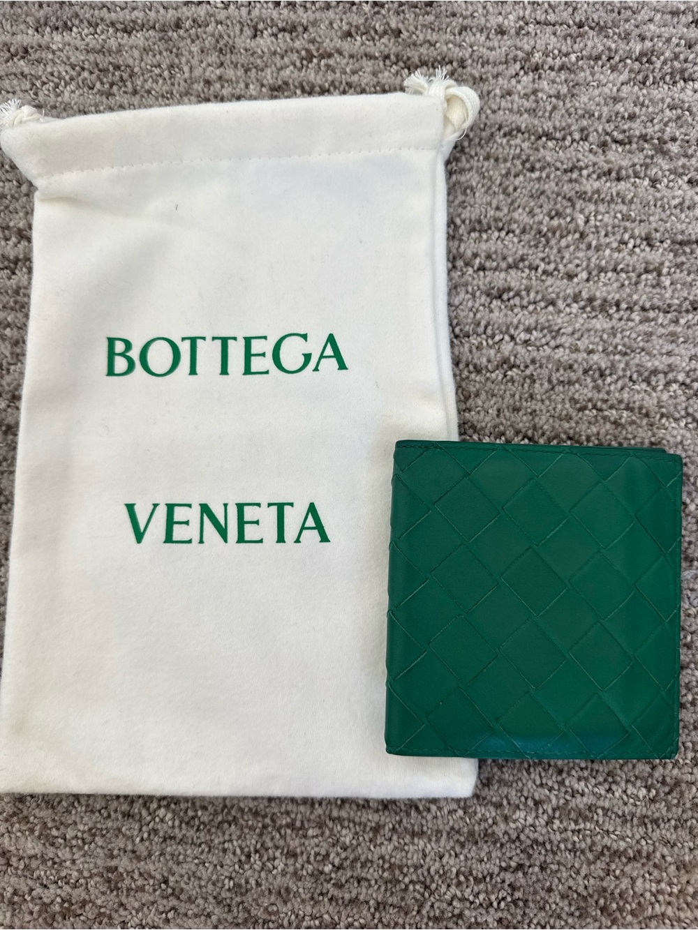 Bottega Veneta Emerald Intrecciato Woven Leather Bifold Wallet